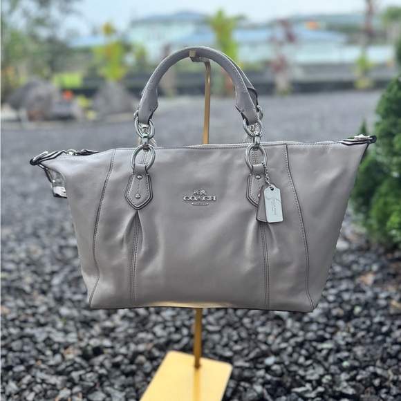 Coach Handbags - Coach Christie Carryall Gray Smooth Leather Satchel Crossbody Silver Hardware